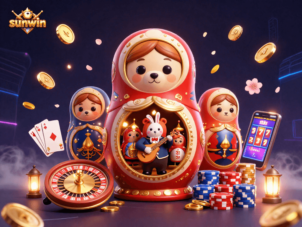 Experience sunwin's thrilling casino adventure with glowing coins and lively characters.