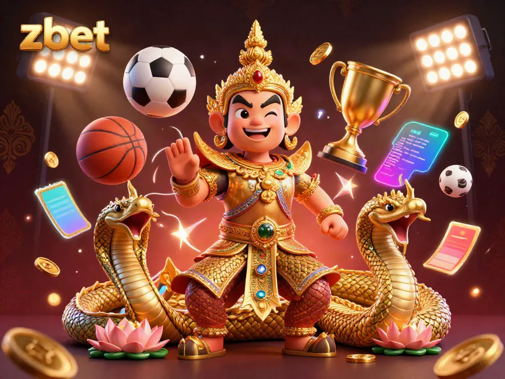 Engage with zbet's dynamic gaming scene featuring a Thai guardian and thriving sports elements.