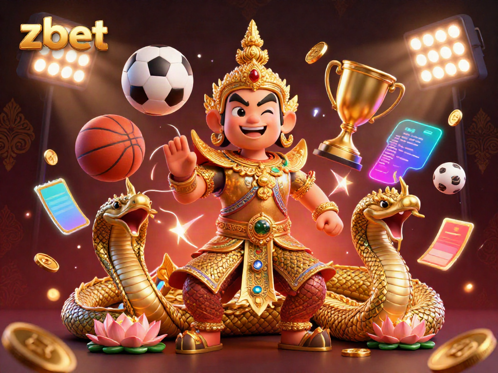 Engage with zbet's dynamic gaming scene featuring a Thai guardian and thriving sports elements.