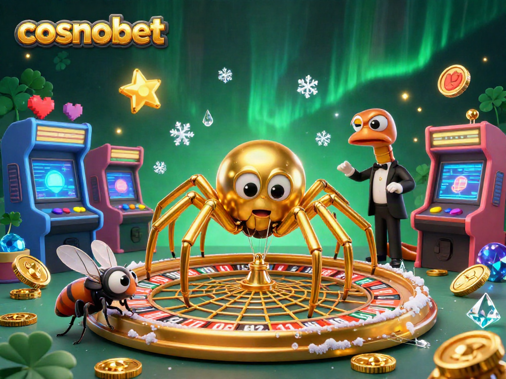 Experience thrilling gameplay at cosmobet with a dynamic scene featuring a golden spider and vibrant casino elements.