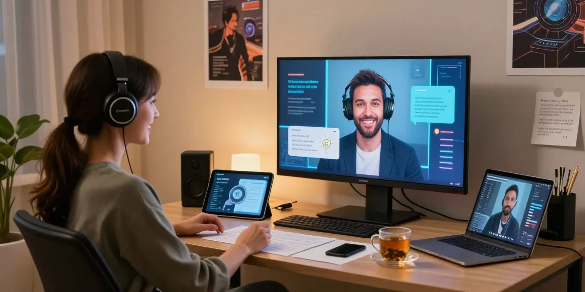 AI porn chat scene featuring a user engaged in dynamic conversation with a lifelike AI avatar in a cozy setting.