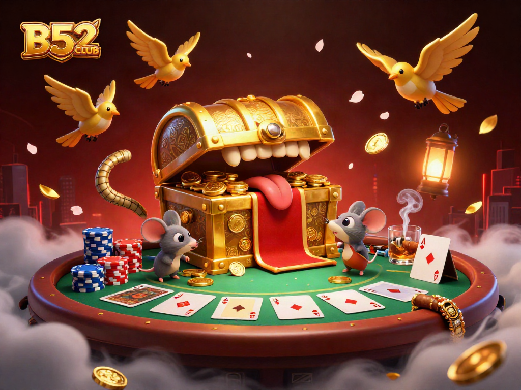 Experience the thrill at B52CLUB with our vibrant 3D casino treasure scene filled with gaming excitement.