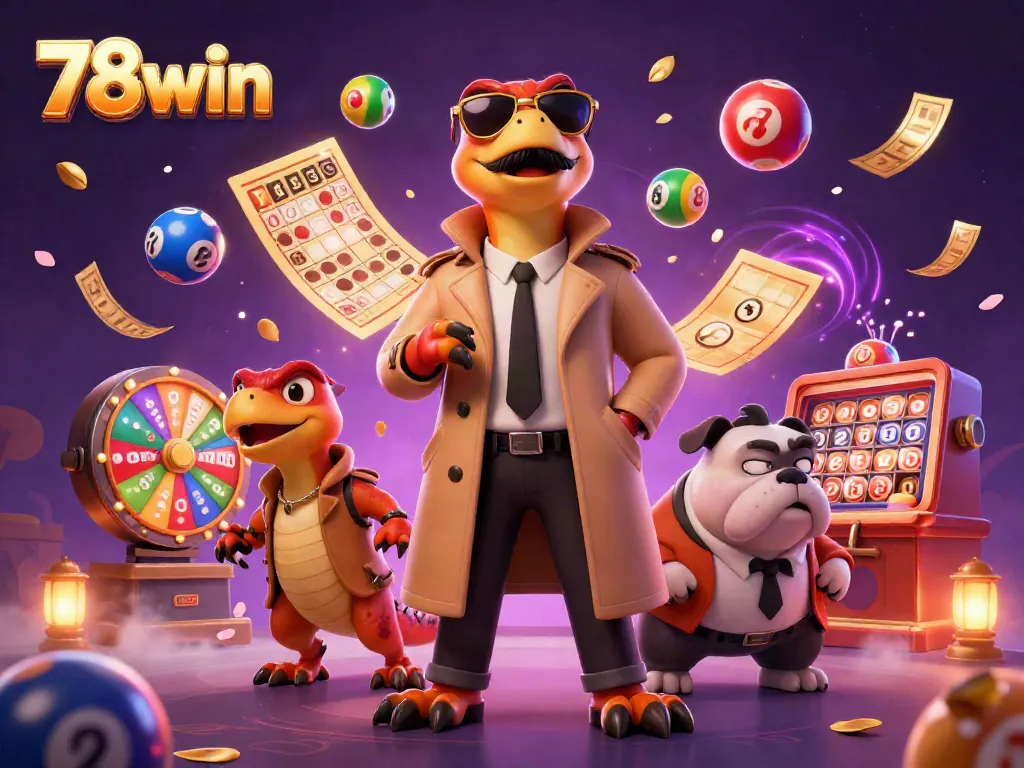 Engage in thrilling action at 78win with a dynamic VIP casino scene filled with playful elements.